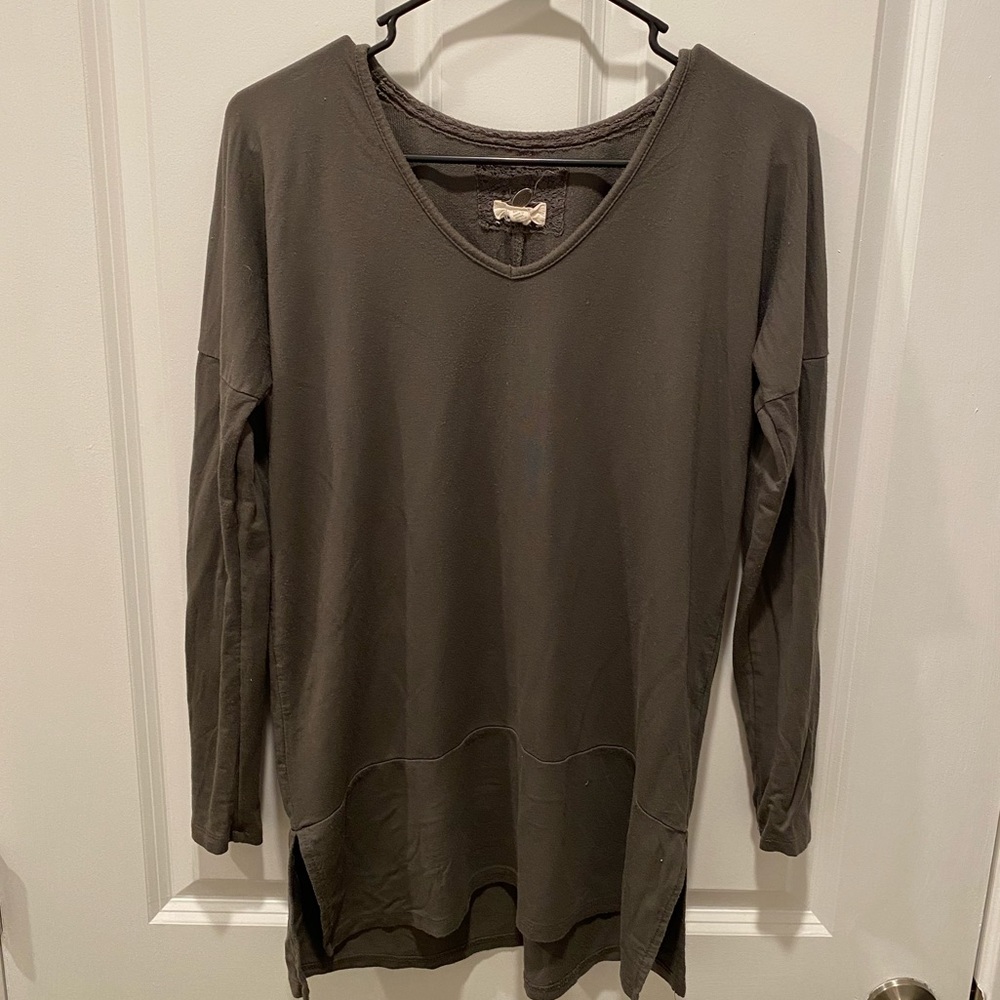 Army Green Drop Shoulder Long Sleeve Tunic Top